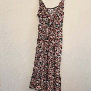 AUW Floral Midi‎ Dress with Black and Pink Accents